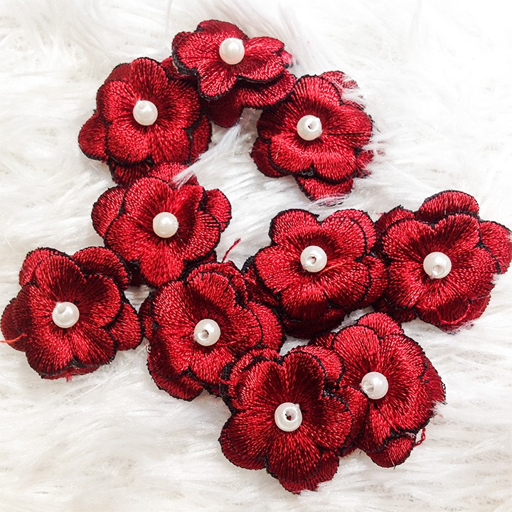 Bông thêu sẵn 3D nhiều màu gói 10 hoa mai kết áo