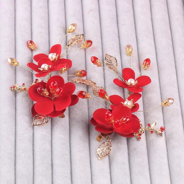 Sét cài tóc cô dâu màu đỏ