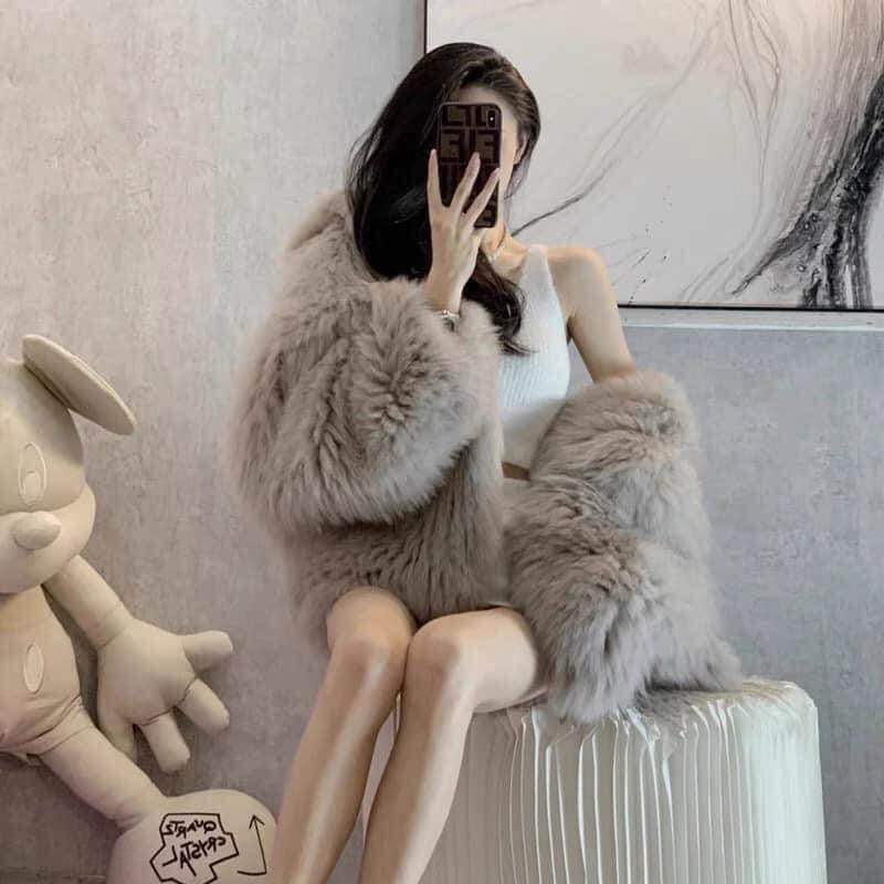 Áo lông có mũ màu xám hàng quảng châu