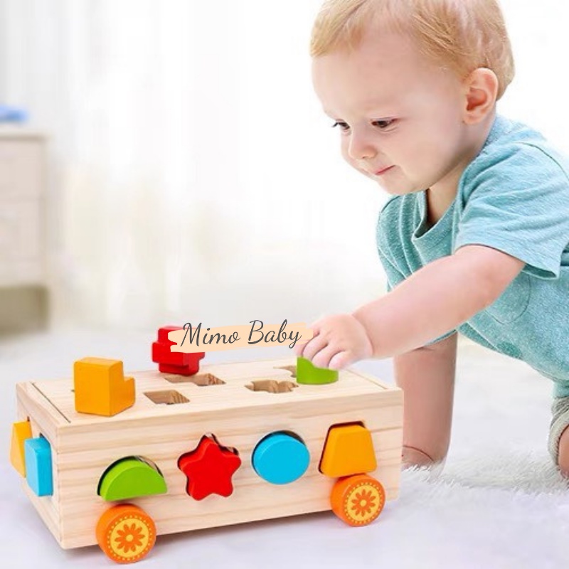 Đồ chơi gỗ xe kéo thả hình khối và số cao cấp cho bé Mimo Baby