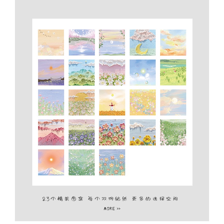 Hộp 46 chiếc sticker TRANH SƠN DẦU màu pastel tươi sáng dễ thương trang trí sổ, bullet journal - Tanpoposticker