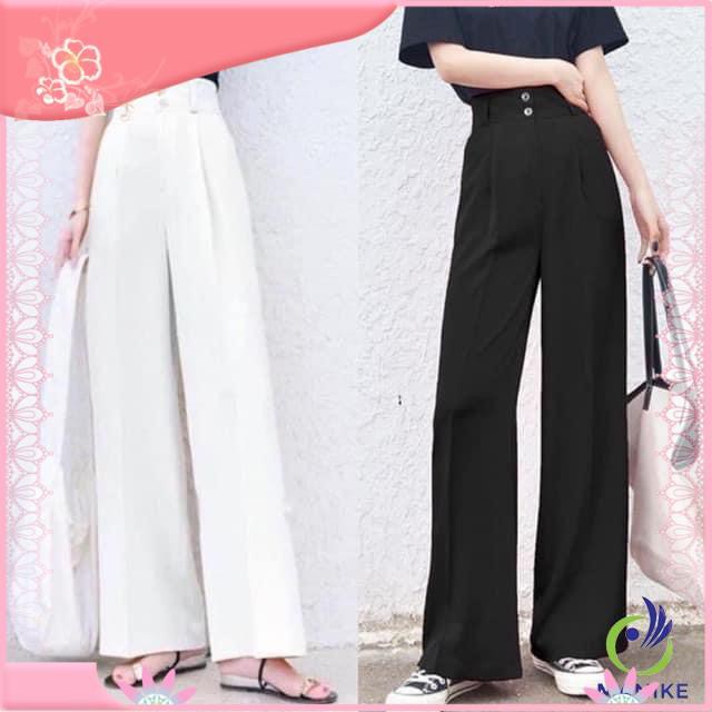 Quần Suông Ống Rộng Lưng Cao 2 Cúc_Dáng Xuông Dài Culottes Siêu Hack Chân Cho Phái Đẹp