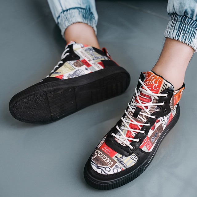 Giày thể thao nam cao cổ in hình phong cách thời trang độc lạ | BigBuy360 - bigbuy360.vn