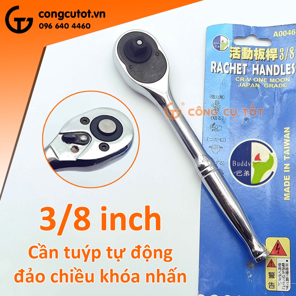 Cần vặn tuýp tự động xoay đảo chiều 3/8 khóa nhấn Buddy A0046