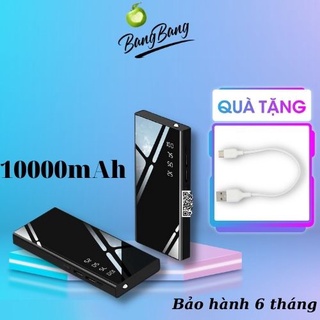 Sạc Dự Phòng Giá Rẻ 10000 mAh Mặt Kính Đen Hiện Phần Trăm Pin 2 USB Có Đèn, Pin Dự Phòng - Bảo Hành 6 Tháng