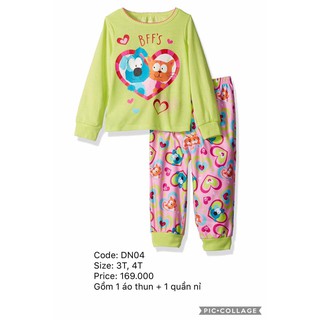Set đồ ngủ bé gái, size 3T và 4T, Komar Kids Girls' Big Girls' Best Friends 2pc Sleepwear Set, Pink/Multi, 3T