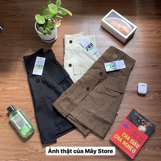 Chân Váy Nhung Nữ Cạp Cao 3 cúc