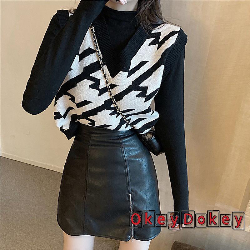 Áo Sweater Dệt Kim Không Tay Cổ Chữ V Họa Tiết Khối Màu Sắc Dành Cho Nữ