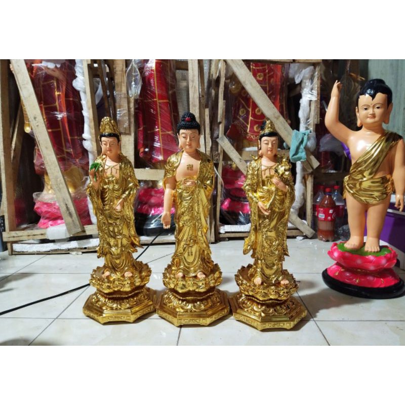 Bộ tượng Tây Phương tam thánh 60cm dát vàng