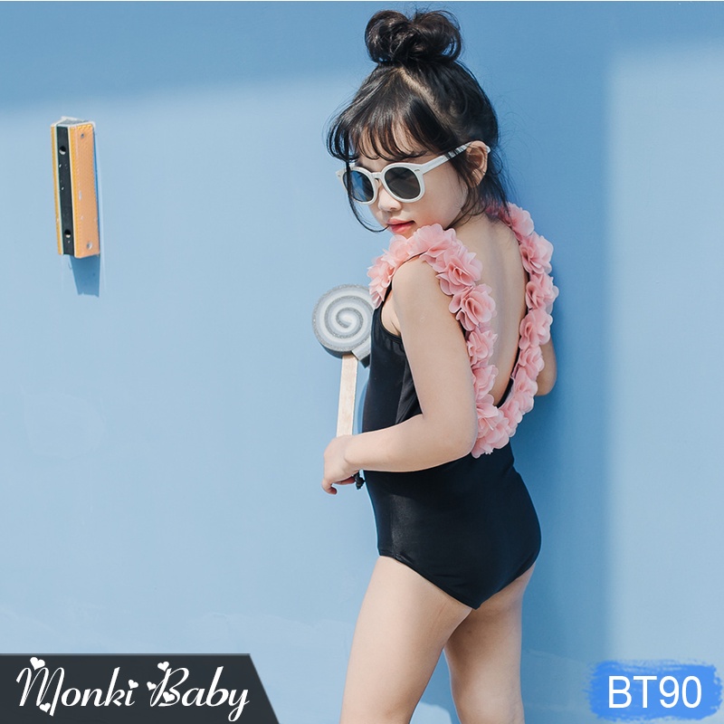 Đồ bơi một mảnh bé gái điệu đà, dáng lưng trần viền đính hoa, chất đẹp, có size cho người lớn mặc đồ đôi mẹ con | BT90