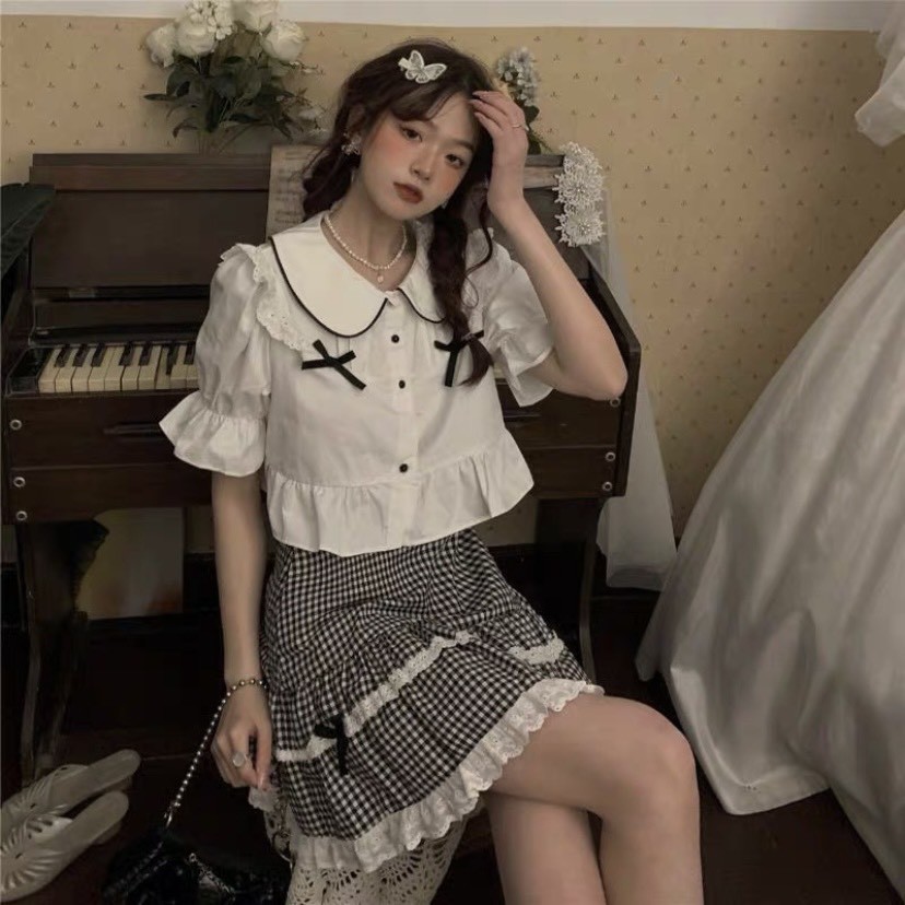 Chân váy ngắn kẻ caro lưng cao phối ren Lolita 🌸 Ảnh video quay thật ở cuối sản phẩm | WebRaoVat - webraovat.net.vn