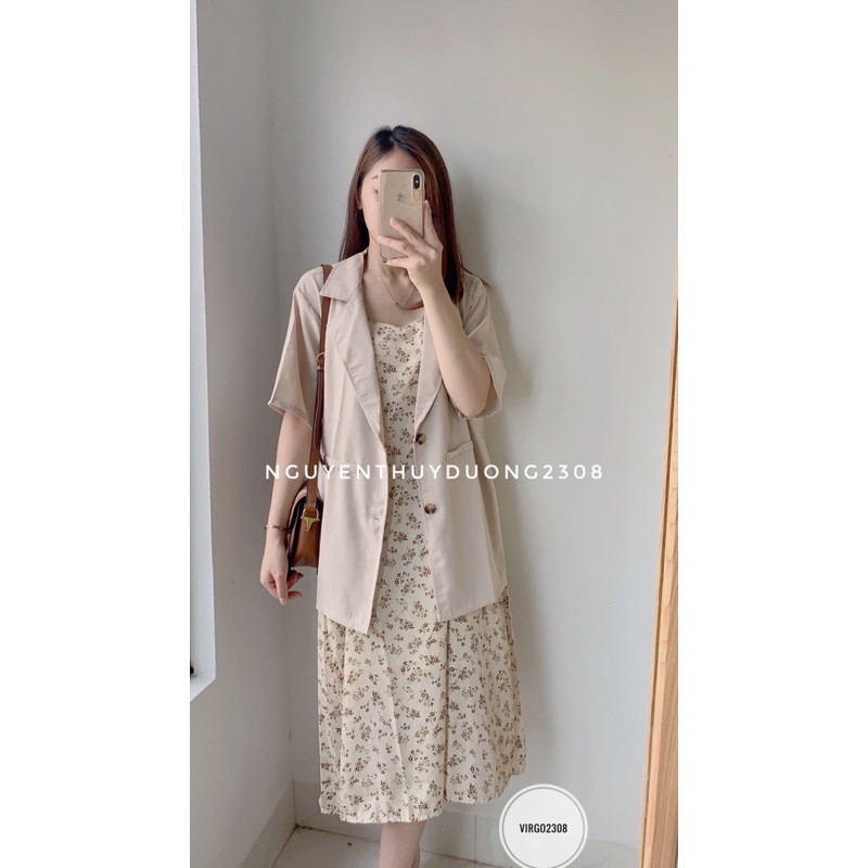 [Ảnh thật/Sẵn]Set áo blazer cộc tay+váy hoa 2 dây style Ulzzang | BigBuy360 - bigbuy360.vn