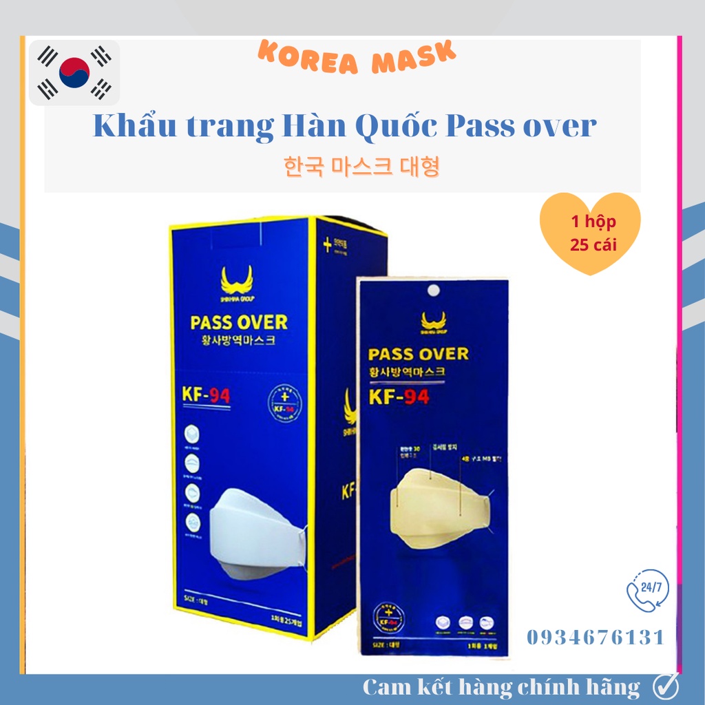 Khẩu trang KF94 Hàn quốc Pass Over ngăn bụi mịn PM2.5 khẩu trang y tế chống nước kháng khuẩn người lớn