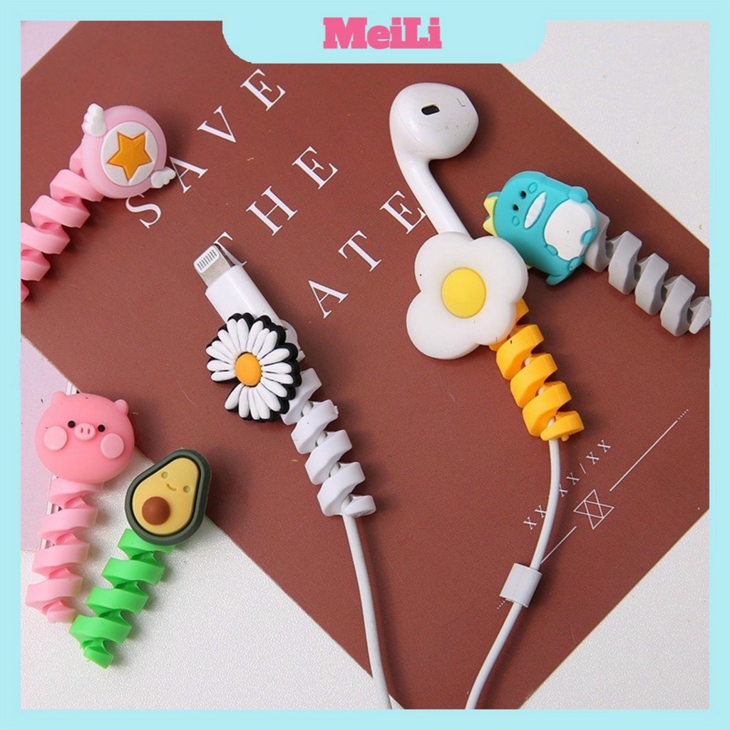 Bọc cáp sạc dây xoắn cao su hình cute - Nút bảo vệ đầu cắm, tai nghe bền đẹp tiện lợi (tuyển sỉ).