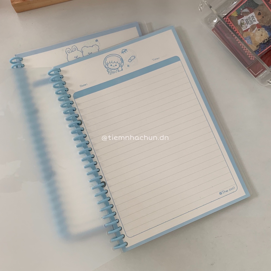 SỔ CÒNG BINDER CÒNG NHỰA DẺO B5 HÌNH GẤU BLUE 60 TRANG (ảnh thật) - binder đã kèm giấy - Tiệm nhà Chun