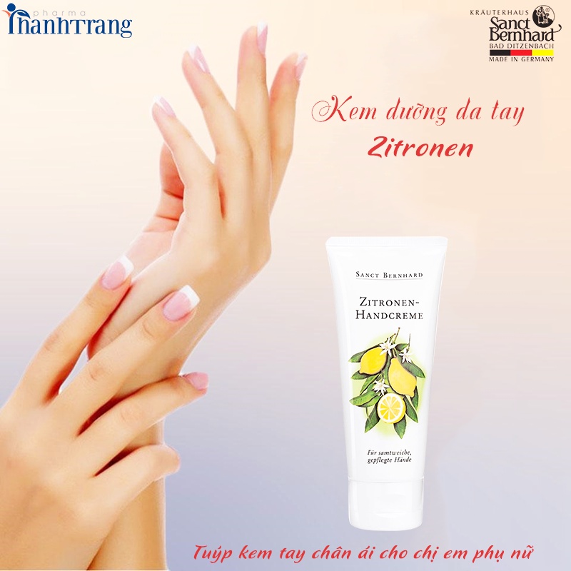 Kem dưỡng ẩm, giảm xạm da tay Chanh Zitronen Handcreme chính hãng Sanct Bernhard mềm mịn. bảo vệ da 25ml, 100ml
