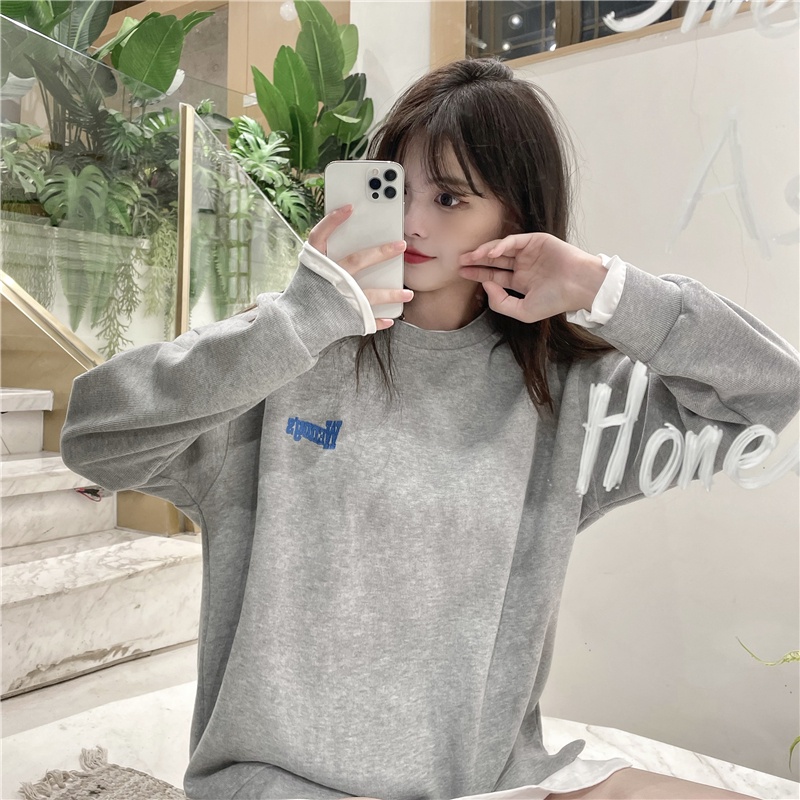 SUXI Áo Sweater Tay Dài Dáng Rộng Màu Sắc Đơn Giản Dễ Phối Đồ Thời Trang Xuân Thu Cho Nữ