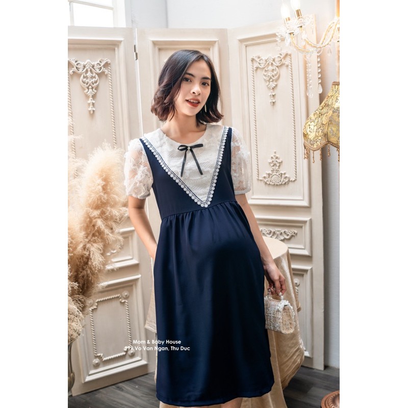 Đầm bầu đen phối tay ren ngắn Coco Dress