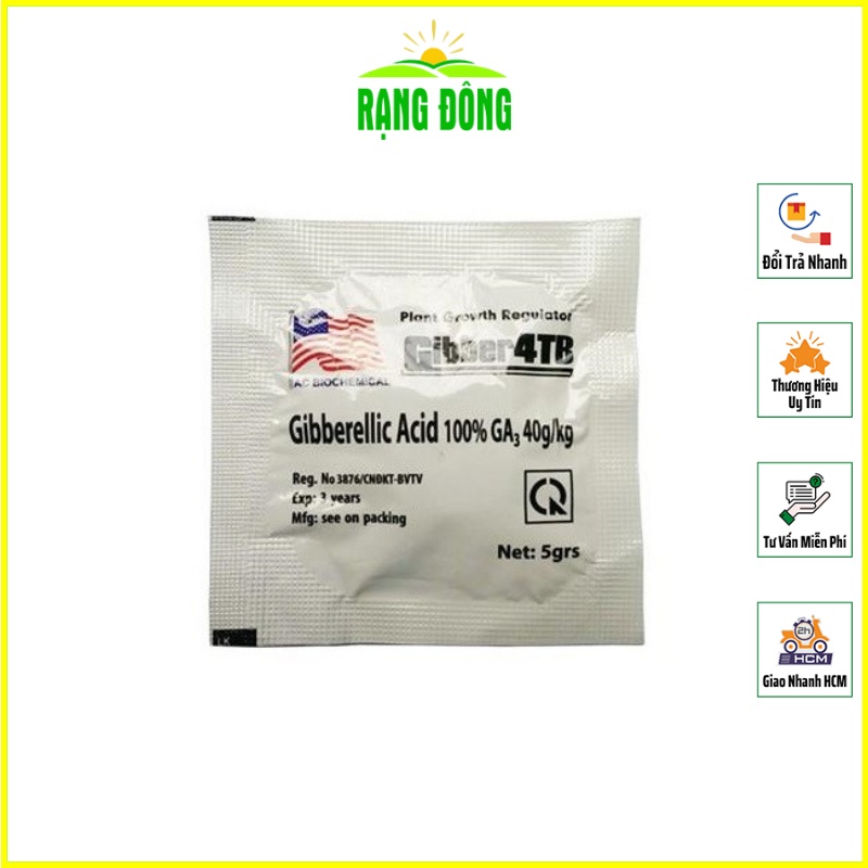 Phân Bón Lá Gibber 4TB GA3 - Gibberellic Acid 100% (dạng viên sủi 5gram) – KHÔNG DÙNG CHO RAU - Hạt giống Rạng Đông