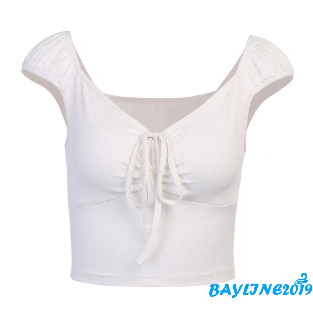 Áo kiểu tay ngắn cột nơ màu trơn thời trang cho nữ