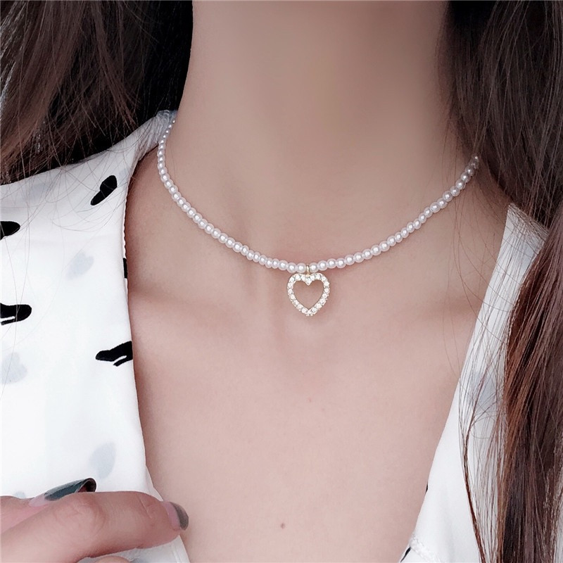 vòng cổ Mặt Trái Tim Đính Đá Zircon Phong Cách Hàn Quốc