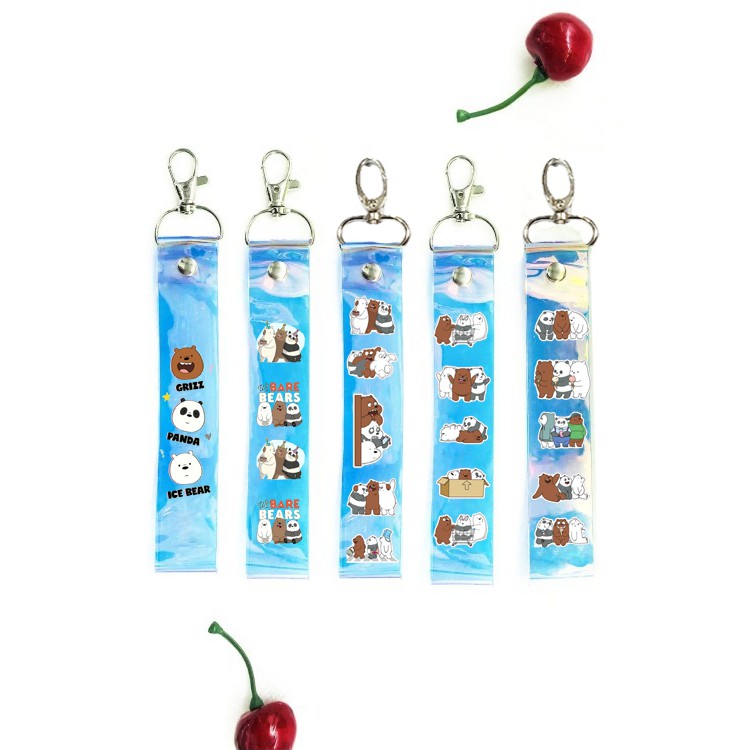 Strap hologram ba anh em gấu STH2 hoạt hình bare bear dây treo thẻ name tag in hình thời trang