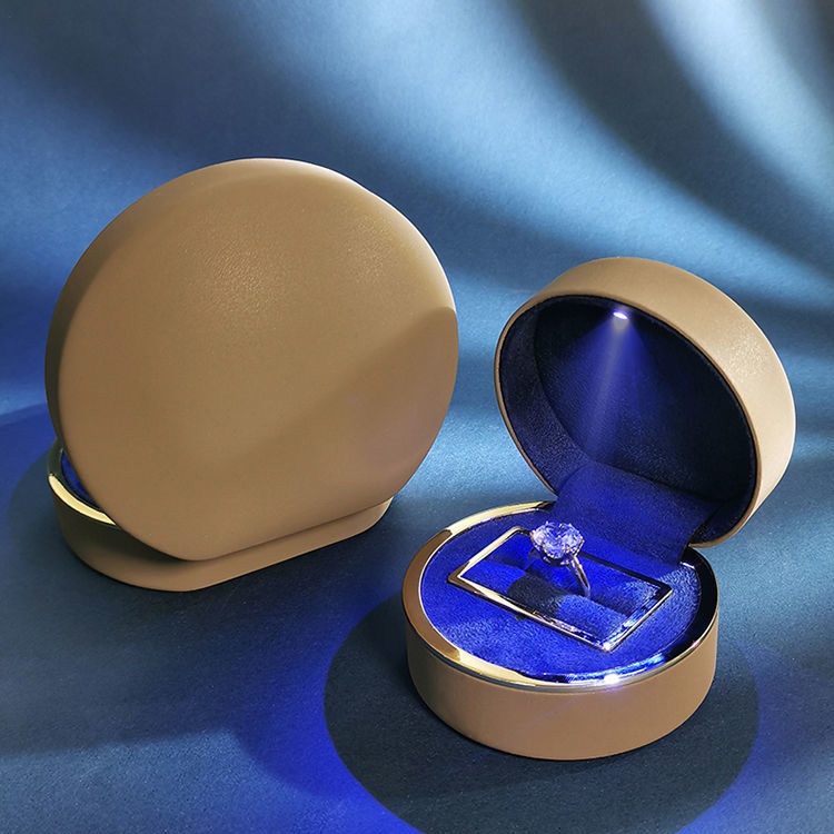 Hộp Đựng Trang Sức Hình Tròn Bằng Da PU Có Đèn Led Phát Sáng Độc Đáo