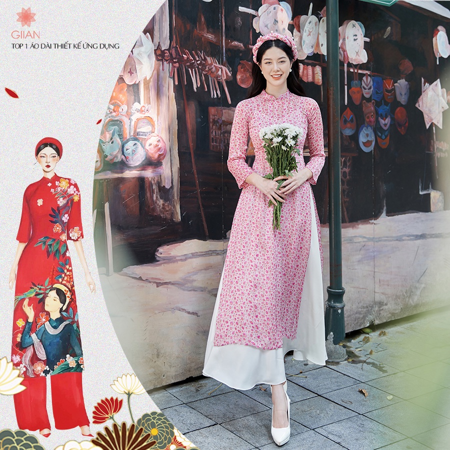Áo dài cách tân hoa nhí thiết kế chính hãng GIIAN, tặng kèm váy hai dây - AD249