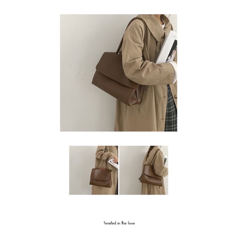 [Mã 153FASHIONSALE giảm 12% đơn 99K] Túi tote nâu tây, da mềm, 2 dây vừa a4