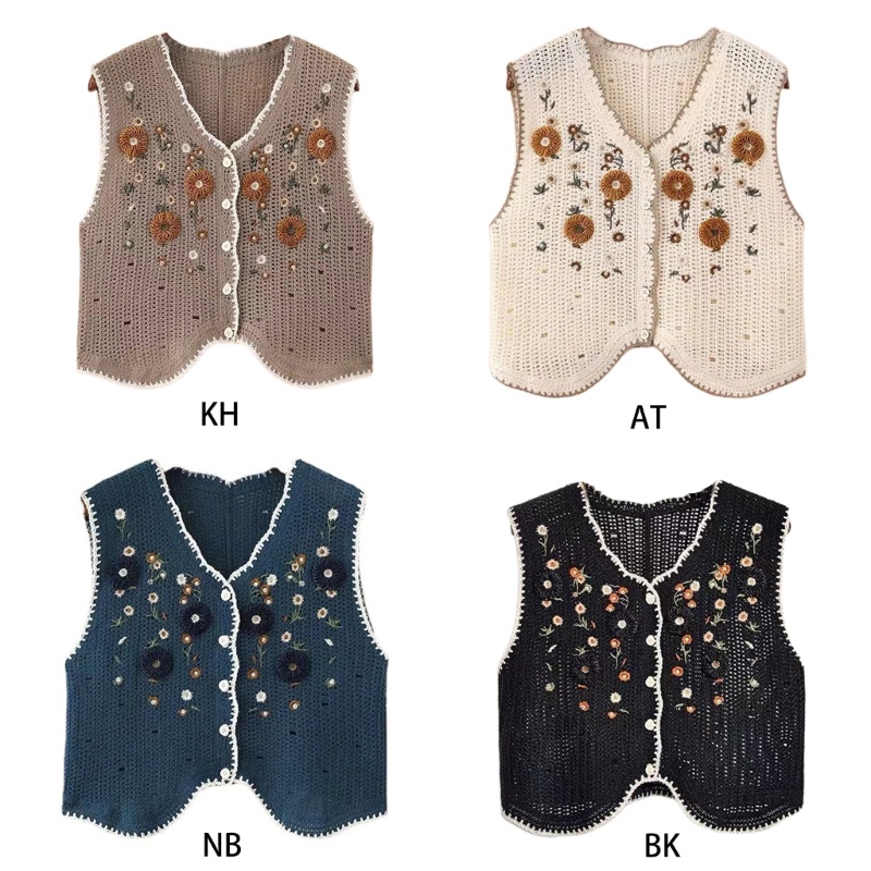 Ivy Áo Khoác Cardigan Đan Móc Dáng Ngắn Phía Trước Họa Tiết Hoa Mùa Hè Cho Nữ