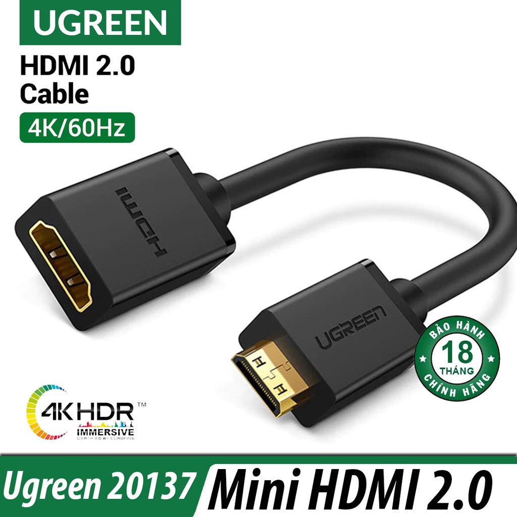 Cáp Mini HDMI ra HDMI 2.0 Hỗ trợ 4K@60Hz  UGREEN 20137 - Dài 22cm