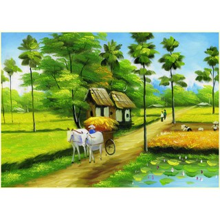 Giảm giá Tranh dán tường 3D phong cảnh làng quê Việt Nam - vải lụa ...