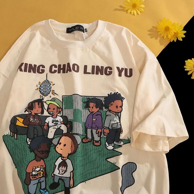 Áo Thun Tay Ngắn Dáng Rộng In Họa Tiết Hoạt Hình Thời Trang Mùa Hè Cho Nam