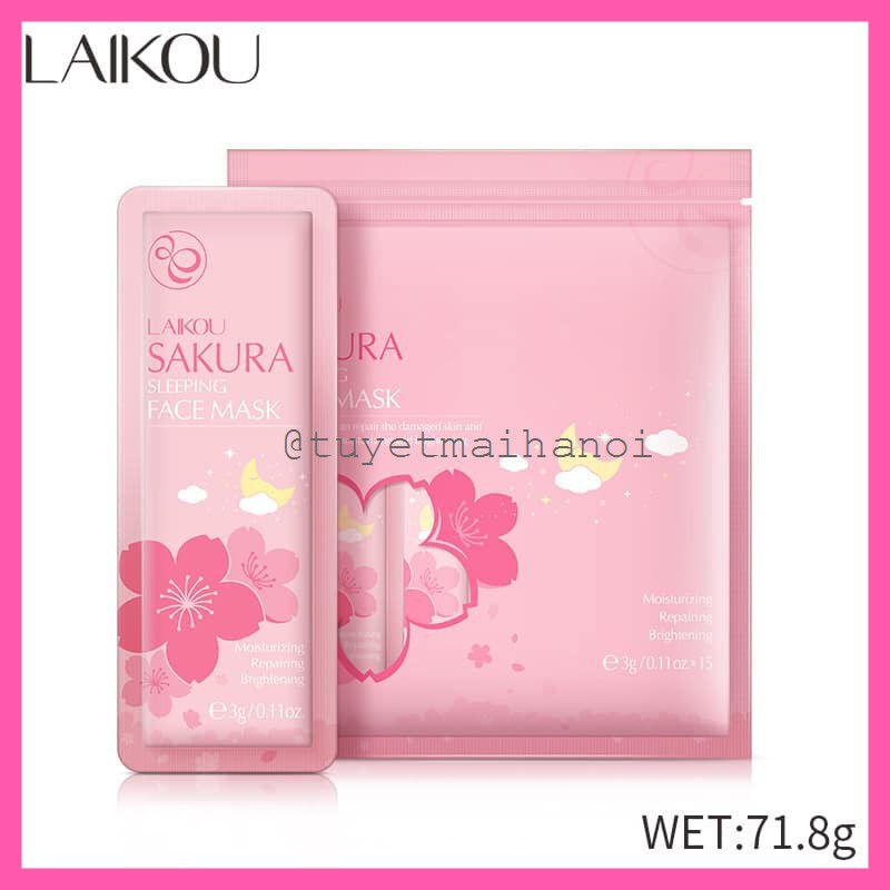 [Mã COS1904 giảm 8% đơn 300K] Bịch 15 Gói Mặt Nạ Ngủ Hoa Anh Đào Sakura Sleeping Face Mask Chính Hãng Laikou
