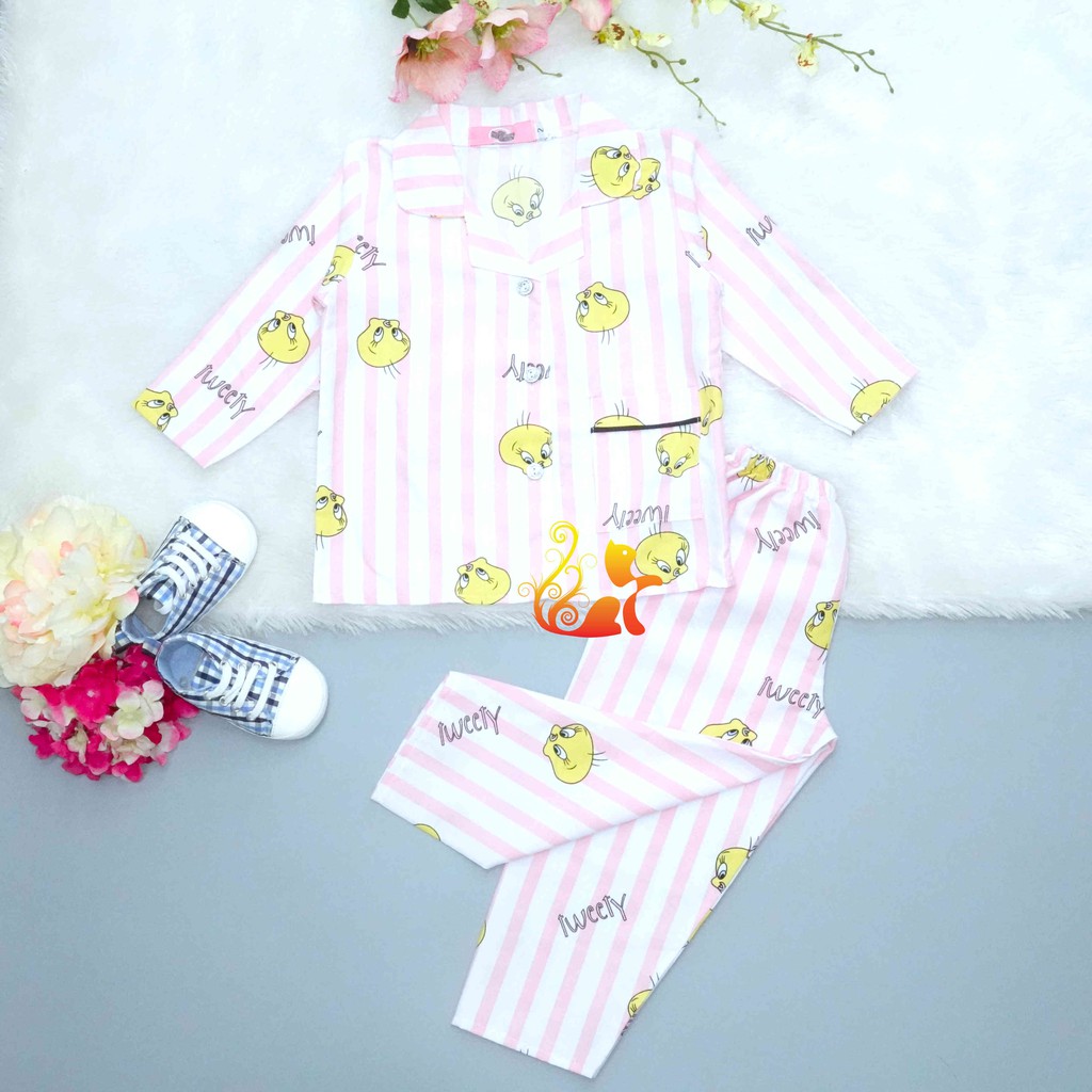 Bộ Đồ Mặc Nhà &quot;Vịt Sọc&quot; Pijama Kate Thái Quần Dài - Cho Bé 8-38kg.