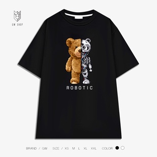 Áo Thun nam nữ ngắn tay in Gấu Robot , áo phông cotton nam nữ tay lỡ đen trắng - GW Shop