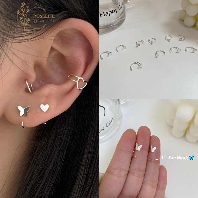 Bông tai s925 hình bướm / mặt trăng / ngôi sao / trái tim thiết kế đơn giản thời trang
