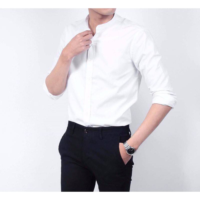 Áo sơ mi nam cổ tàu áo sơ mi Vải Thái Hot đẹp trắng đen Vải êm co giãn nhẹ thoáng mát | WebRaoVat - webraovat.net.vn