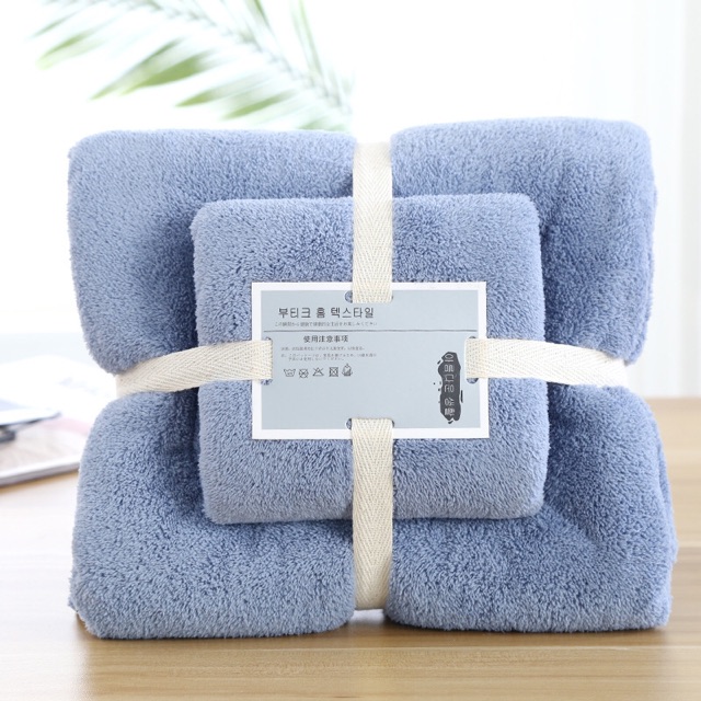 Combo 2 khăn tắm coton siêu thấm nước 1m4*0.7m, 30*70cm