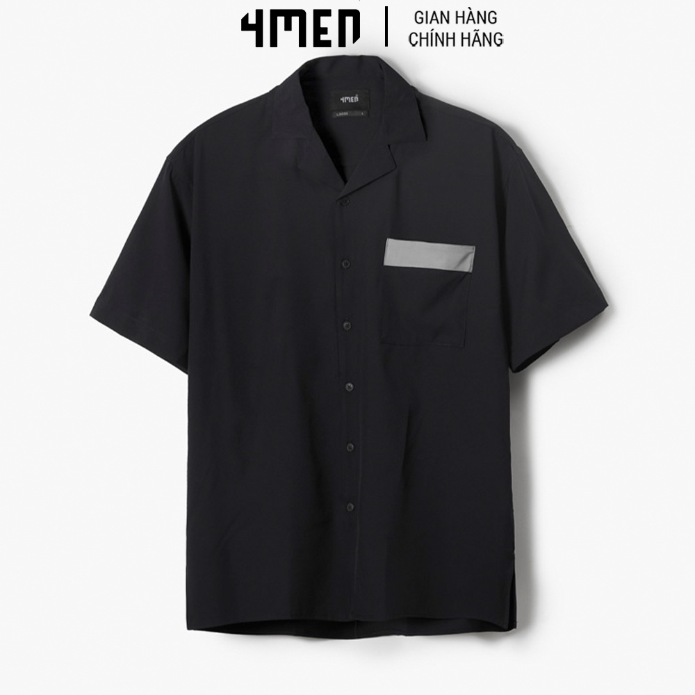 Áo Sơ Mi Nam Form Loose Phối Túi 4MEN SM091 cổ bẻ, tay ngắn, vải mềm, thoáng mát, trẻ trung, phong cách