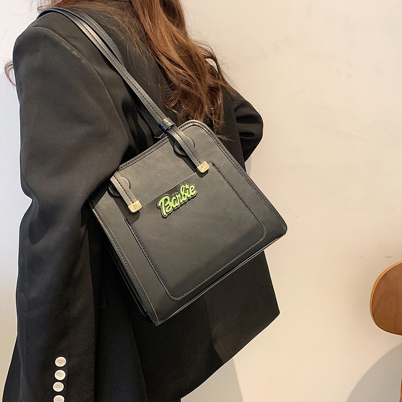 Túi xách IELGY đeo vai màu đen trang trí chữ cổ điển cho nữ