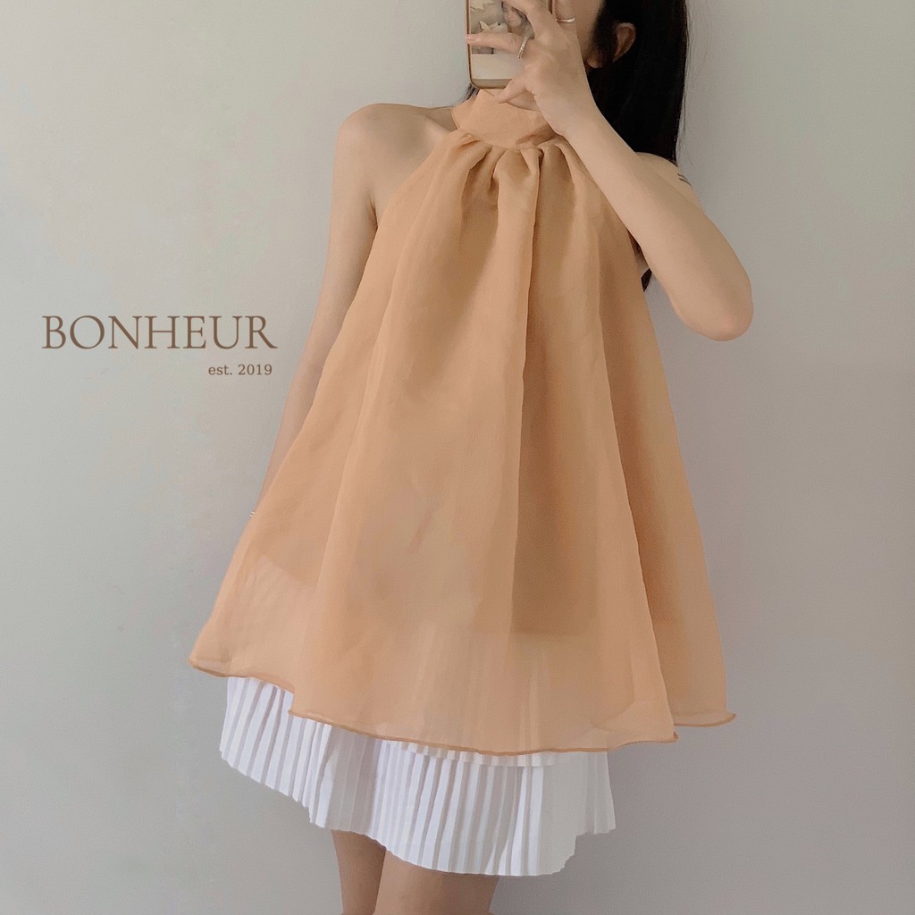 Áo cổ yếm voan 2 lớp kèm dây mặc 2 kiểu bồng bềnh công chúa tiểu thư sang chảnh Mona Top | BigBuy360 - bigbuy360.vn