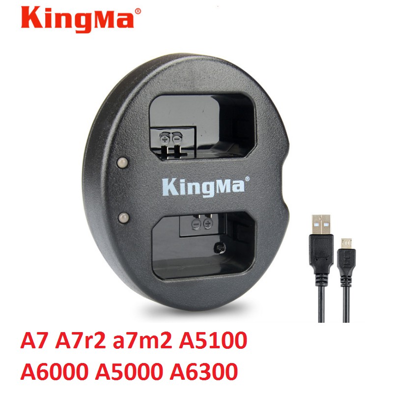 Đế sạc pin máy ảnh FW50 loại 2 khe hãng Kingma thích hợp cho pin sony A6000 A6300 A6500 A7 series kèm cáp sạc