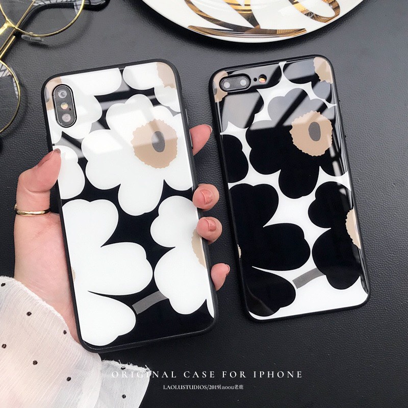 Ốp đôi iphone kính hình bông hoa cho iphone 6 s plus 7 8 plus Xr X s max 11 11 pro max 12 mini 12 pro max Se2
