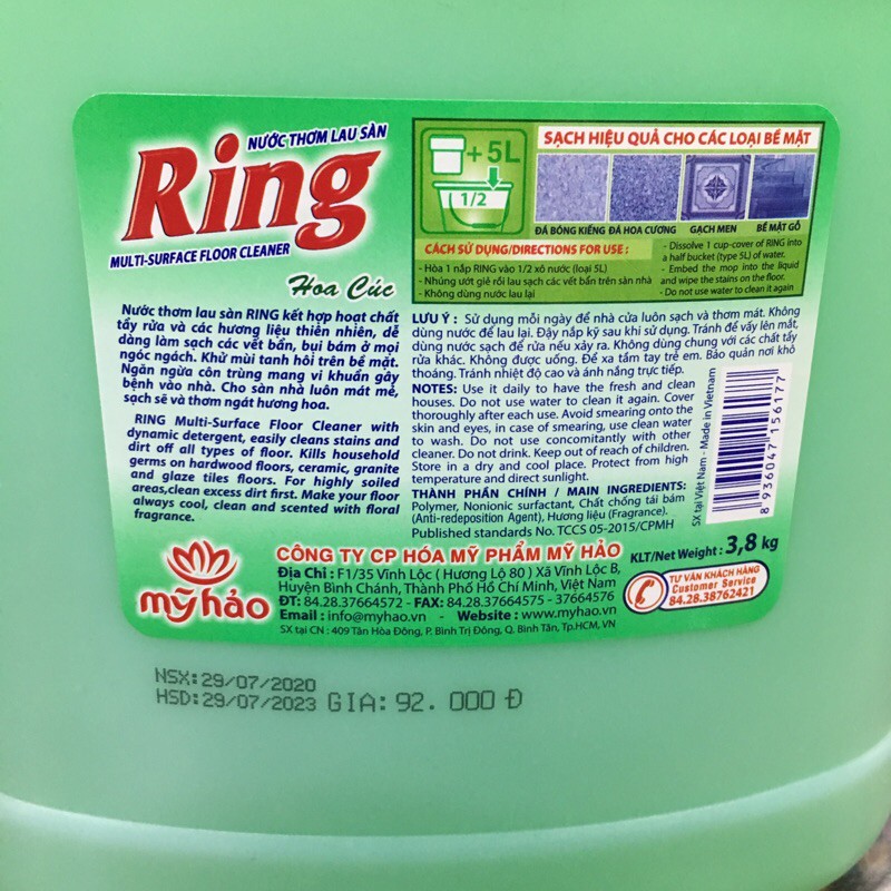 Nước thơm lau sàn Ring can 3.8kg (đủ mùi)