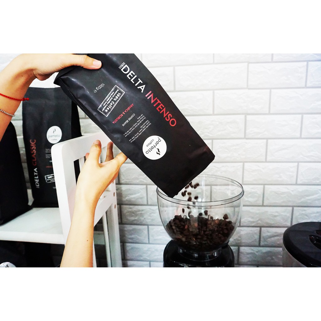 Cà phê hạt nguyên chất Perfectto Delta Series Intenso 1kg - Hạt cà phê rang mộc chuyên dùng cho máy pha cà phê Delonghi