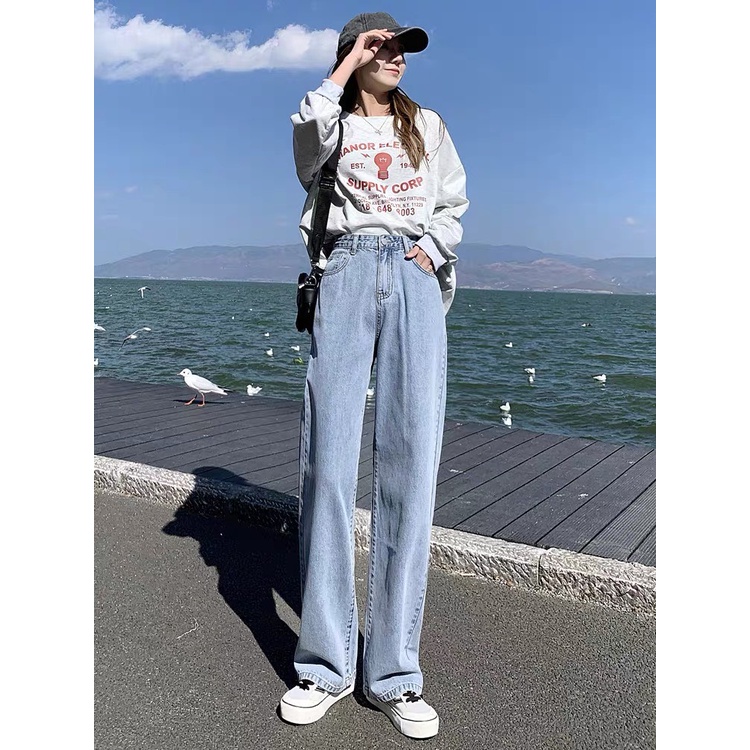 Quần bò nữ - quần jeans ống rộng lưng cao, vải bò dày đẹp , không giãn ,dáng suông
