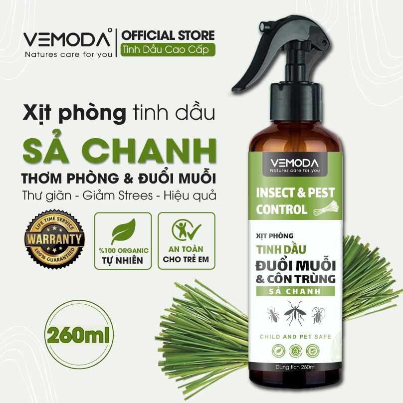 Bình xịt phòng tinh dầu Sả chanh Vemoda làm thơm phòng