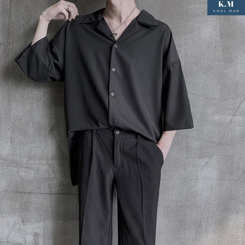 Áo Sơ Mi Cổ Vest Ngắn Tay Nam Nữ HOT, Áo Sơ Mi Kiểu Thời Trang Hàn Quốc Vải Lụa Cao Cấp Thoáng Mát KoolMan | BigBuy360 - bigbuy360.vn