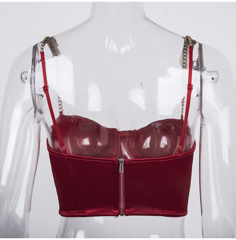 Áo 2 dây cho nữ dáng ngắn màu trơn dây mắt xích có đệm ngực phong cách gợi cảm